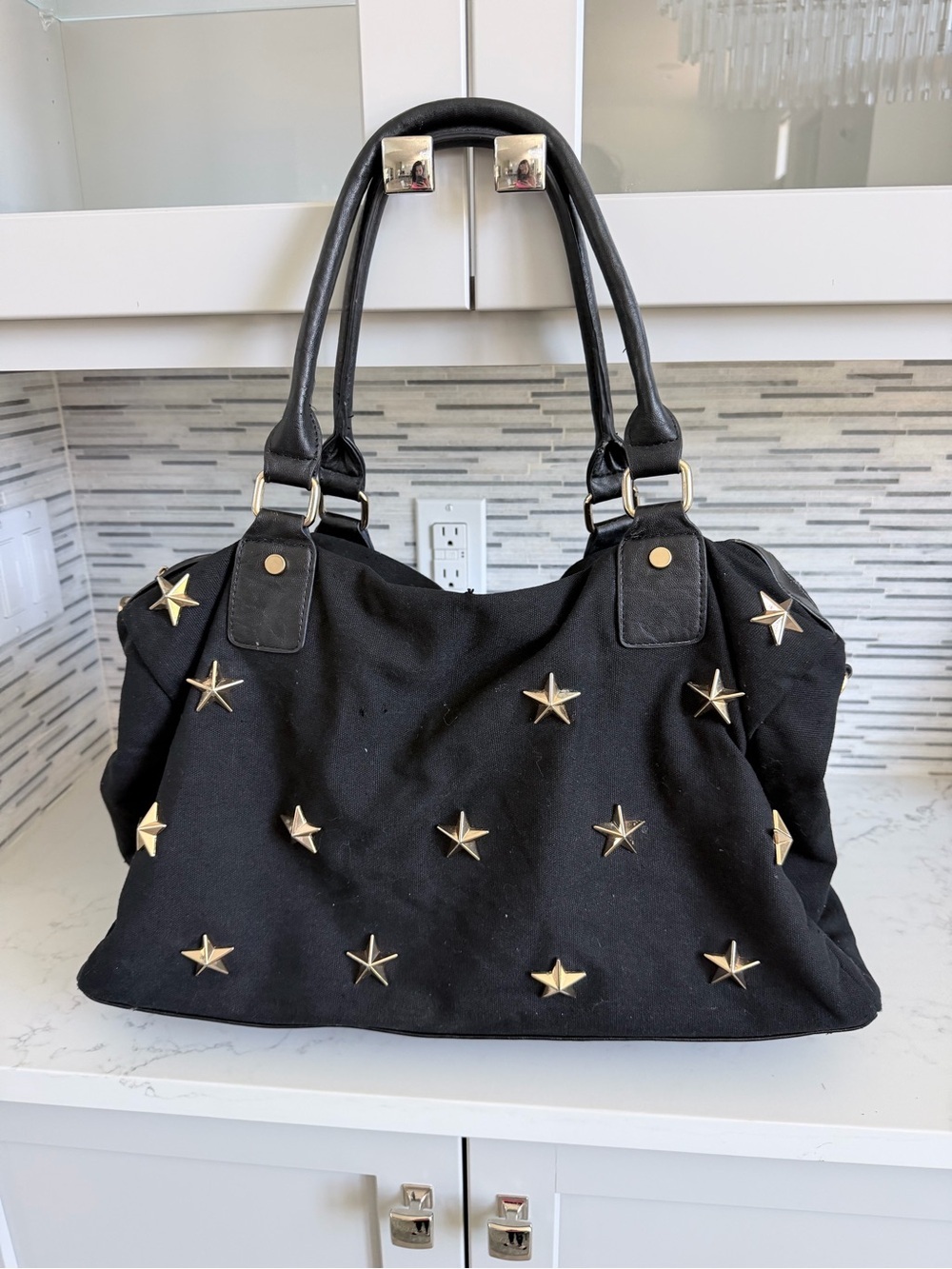 Vintage Nila Anthony Black Star-Studded Tote Bag